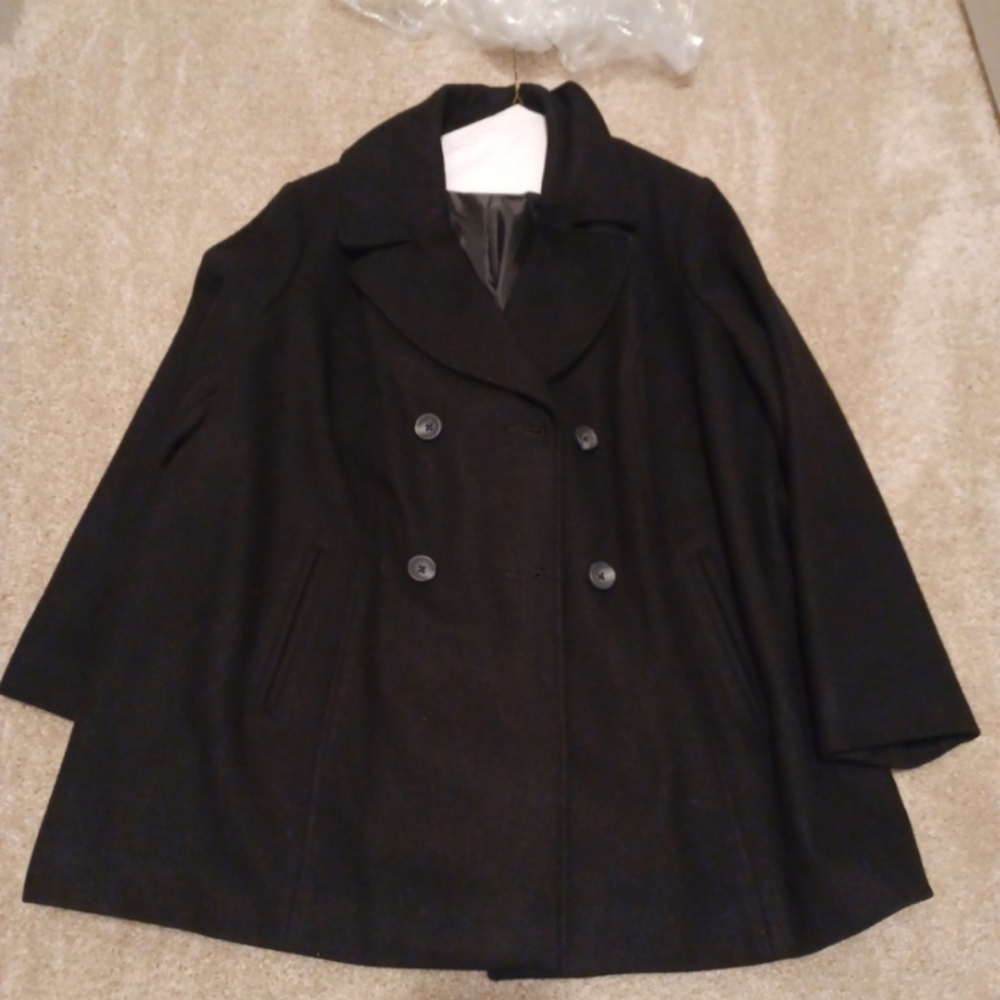 Plus Size Black Pea Coat by Ava & Viv